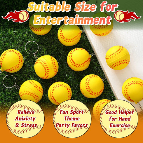 24 Pack Softball Keychain Mini Foam Softball Keychain Softball Stress Ball Keychains Softball Gifts for Girls Boys Kids Party Favors Party Bag Gif...