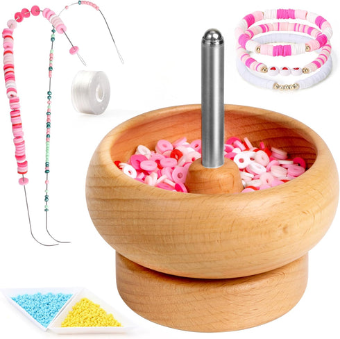 Tilhumt Bead Spinner for Jewelry Making, Effortless Rotating Bead Spinner Kit with Beads, Trays, Scoop, and 2 Big Eye Beading Needles for Making S...