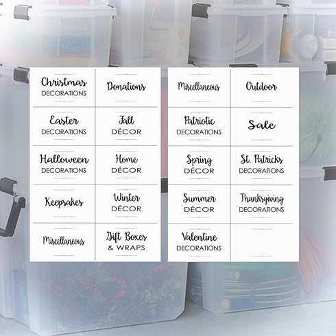 Waterproof Storage Stickers for Organizing Bins and Containers, Preprinted Home, Garage, Basement Organization Labels (20 Pack)...