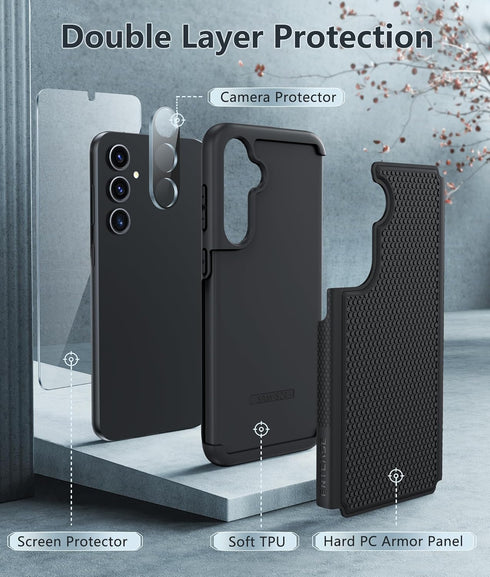 FNTCASE for Samsung Galaxy S24 Case: Dual Layer Heavy Duty Cell Phone Protective Cover Shockproof Rugged with Non-Slip Textured - Military Drop Pr...