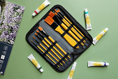 Exerz Artist Paint Brush 10pcs Professional Synthetic hair Brushes in a Travel Case/Perfect for Acrylic Watercolor Gouache & Face Paint - Acrylic...