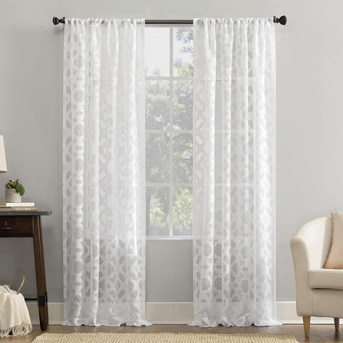No. 918 Yvette Trellis Jacquard Sheer Rod Pocket Curtain Panel, 52" x 95", White...