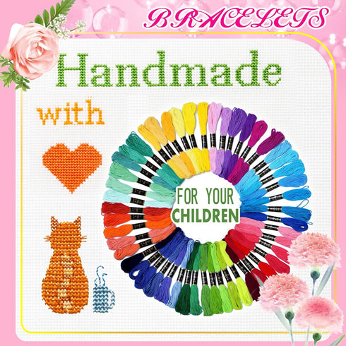 Friendship Bracelet String 50 Skeins Fashionable Rainbow Color Embroidery Floss Cross Stitch Embroidery Thread Cotton Floss Bracelet Yarn, Craft F...
