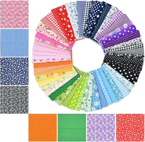 9.8X 9.8" 56Pcs Cotton Print Fabric Bundle Squares Pre-Cut Design Printed Quilting Sewing Floral for Quilting Patchwork DIY Craft Scrapbooking Clo...