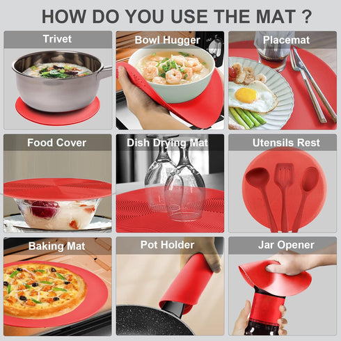 2 in 1, Aidacom Microwave Mat & Food Cover- Mat as Bowl Holder, Cover for Splatter Guard, Multi-use: Silicone Trivet, Pot Holders, Drying, Baking,...