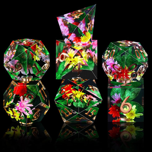 AUSTOR 7-Die DND Dice Set Handmade Sharp Edge Dice Resin Polyhedral Dice for Dungeons and Dragons RPG MTG Table Games?Green Leaf?...