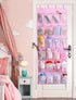 MISSLO Kids Shoe Organizer Pink Room Decor for Bedroom Door Hanging Baby Closet Storage over the Rack Breathable 24 Large Mesh Pockets for Toddler...