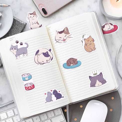 OIIKI 225 PCS Cat Scrapbook Stickers, Mini Size Laptop Stickers Decals, DIY Decoration Stickers for Scrapbook, Laptop, Travel Case, Calendars (5 P...