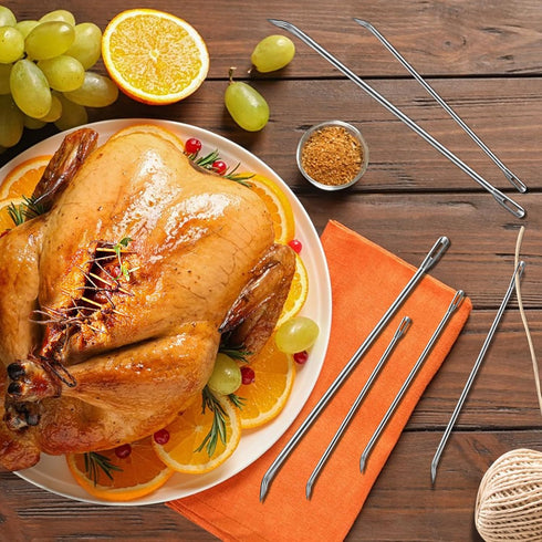 Meat Trussing Needles, Roasting Trussing Needles for Lacing Roast Turkey, Chicken, Pork Skin, Whole Hog, Lamb, and Rotisserie Pig; Two of Each Siz...
