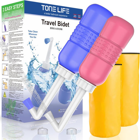 2PCS Pink+Blue Portable Bidets +Water Seal Cap - 15oz Peri Bottle for Postpartum Perineal Care- Baby Travel Bathing kit, Travel Bidet Bottle - 450...