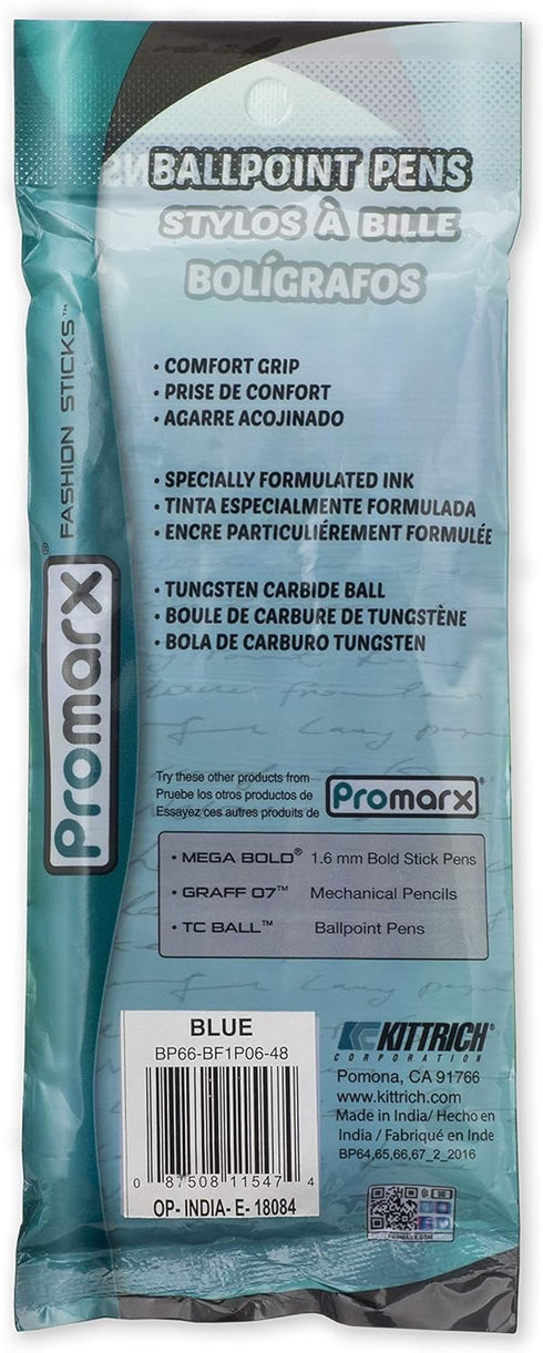Promarx BP66-BF1P06-48 TC Ball Pro Grip Stick Pen, 1.0 mm, Blue Ink, 6-Count...