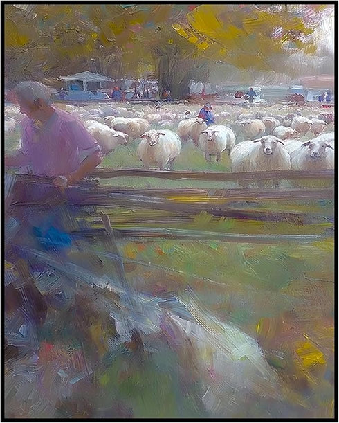 Posterizer 1 pcs-vintage oil painting style-flock of sheep print -1-Art for Animal Lovers-Retro Art-Gift for Art Lovers- unframed wall art...
