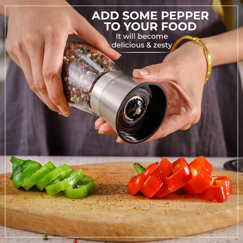 Pepper Grinder or Pepper Mill, Manual Salt Grinder Refillable with Adjustable Coarseness, Black Pepper Grinder Made of Stainless Steel, Himalayan ...