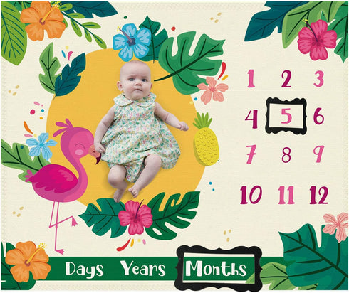 Flamingo Baby Month Milestone Blanket for Photo Taken - Baby Age Blanket - Flamingo Themed Party...
