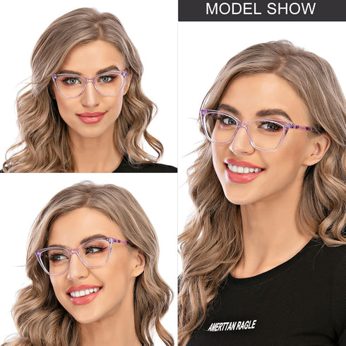 AQWANO Women Computer Reading Glasses Blue Light Blocking, Vintage Designer Cat Eye Readers Anti Eye Strain Glare UV Ray Eyeglasses, Purple 2.75...