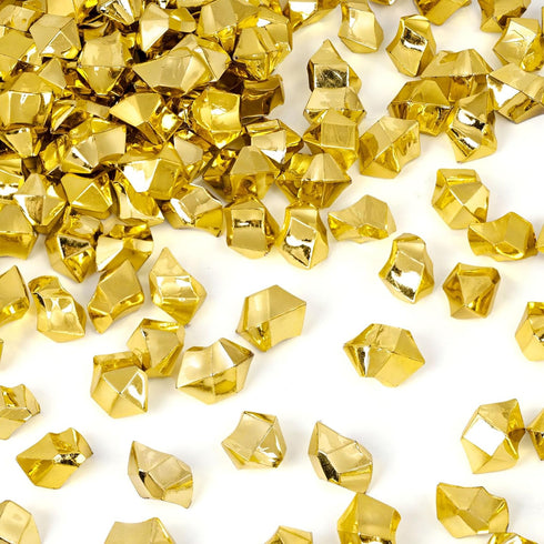 DomeStar 150PCS Fake Gold Ice, Acrylic Ice Fake Plastic Gold Nuggets Rocks Gems Marble Vases Fillers for Table Scatter Birthday Wedding Party Deco...