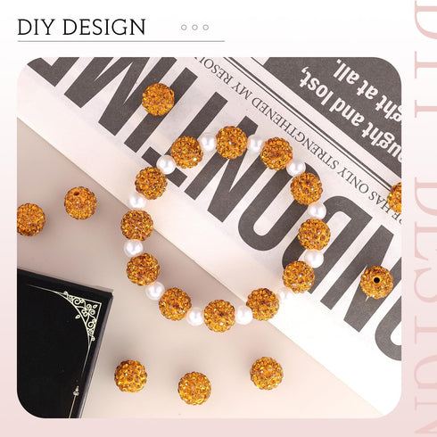150 pcs 10mm Rhinestone Beads for Crafting, Golden Shiny Round Shamballa Disco Beads Bulk, Fancy Sparkle Crystal Clay Bead for Necklace Bracelet E...