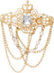 Knighthood Gold Crowned White Stone with Engraving Imitation Pearl and Hanging Chain Metal Lapel Pin Brooch for Men...
