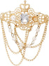 Knighthood Gold Crowned White Stone with Engraving Imitation Pearl and Hanging Chain Metal Lapel Pin Brooch for Men...