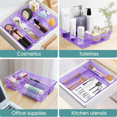 WOWBOX 6 PCS Plastic Drawer Organizer Set, Desk Drawer Divider Organizers and Storage Bins for Makeup, Jewelry, Gadgets for Kitchen, Bedroom, Bath...