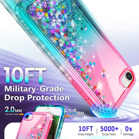 NGB Designed for iPhone SE (3rd 2022 & 2nd Gen 2020)/iPhone 8/7/6/6S Case, Pink/Aqua | Glitter Liquid Cute Cover for Women Girls Kids | with Tempe...