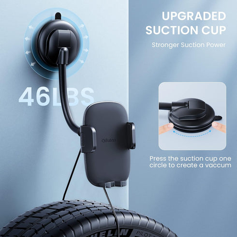 Qifutan Cell Phone Holder for Car Phone Mount Long Arm Dashboard Windshield Car Phone Holder Anti-Shake Stabilizer Phone Car Holder Compatible wit...