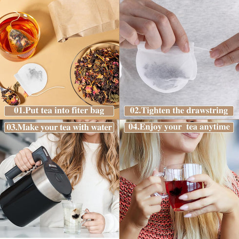 100 Pcs Empty Tea Bags with Drawstring Disposable Tea Bags Leaf Tea Filter Bags Round Tea Filter Bags Drawstring Tea Bags for Spice Sachet Coffee ...