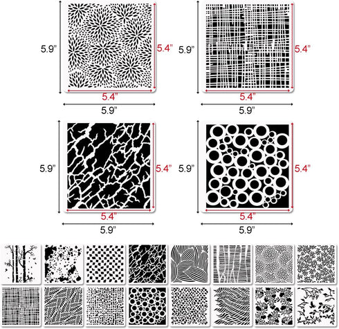 16 Pcs Layering Stencils for Painting, 6"x6" Mixed Texture Trees Flowers Leaves Dots Checkered Buffalo Crackle Splatter Stencils for Painting on C...