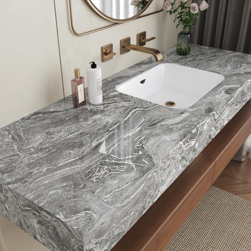 Silver/Gray Marble Contact Paper Glossy Marble Peel and Stick Countertops Wallpaper for Kitchen Backsplash Faux Marble Wall Paper Self Adhesive Vi...