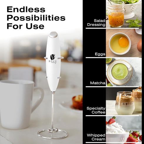 Bean Envy Milk Frother Handheld for Coffee - Electric Hand Blender, Mini Drink Mixer Whisk & Coffee Foamer Wand with Stand for Lattes, Cappuccino,...
