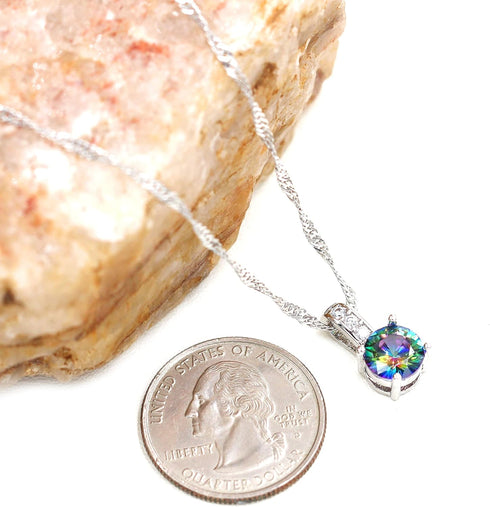Uloveido 10mm Simulated Mystic Topaz Rainbow Heart Cubic Zirconia Solitaire Pendant Necklace Platinum Plated Y891...