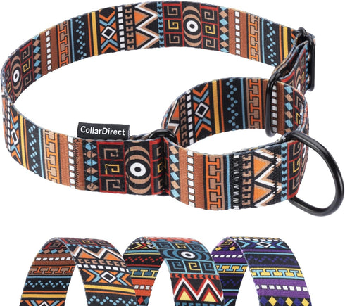 CollarDirect Martingale Collars for Dogs Heavy Duty Tribal Pattern Adjustable Soft Safety Training Nylon Wide Pet Collar Medium Large (Pattern 3, ...