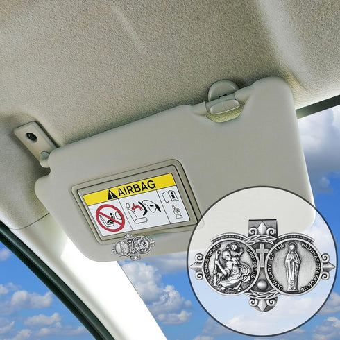 4 Pcs Car Rosary Saint Benedict Silver Rosary Rearview Mirror Hang Auto Rosary with Car St Christopher Visor Medal Car Cross Religious Accessory B...