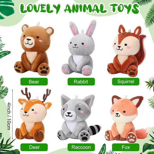 Aoriher 6 Pcs Mini Woodland Animals Plush Toys Bulk 4 Inch Cute Plush Bear Rabbit Squirrel Raccoon Stuffed Keychain for Baby Shower Birthday Party...
