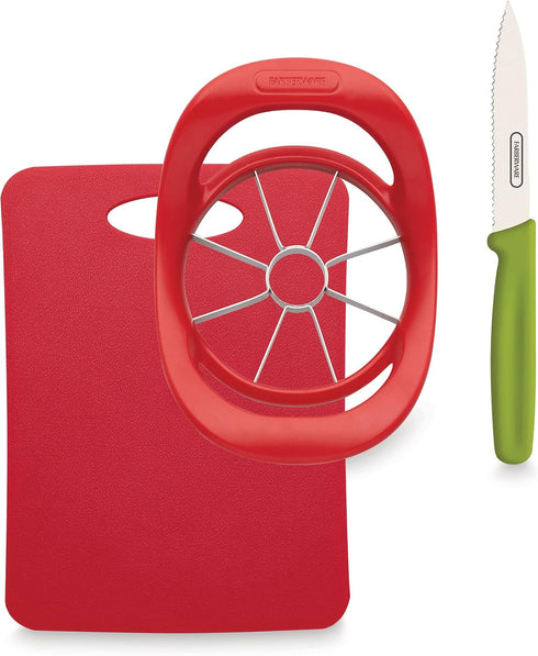 Farberware Healthy Eating Set (Apple Slicer, Paring Knife, Small Cutting Mat), 3-Piece, Red and Green...