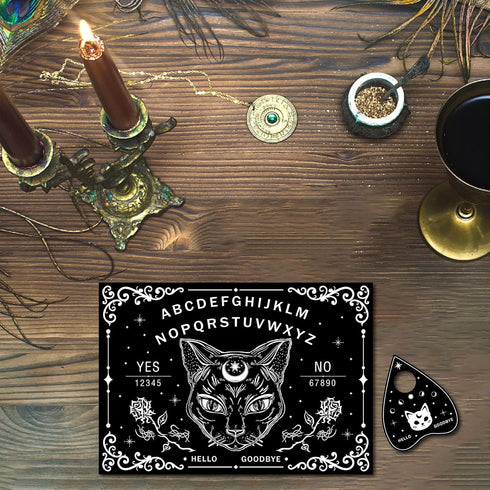 CREATCABIN Black Cat Wood Spirit Board Talking Boards Pendulum Board Wooden with Planchette Dowsing Divination Kit Spirit Hunt Metaphysical Messag...