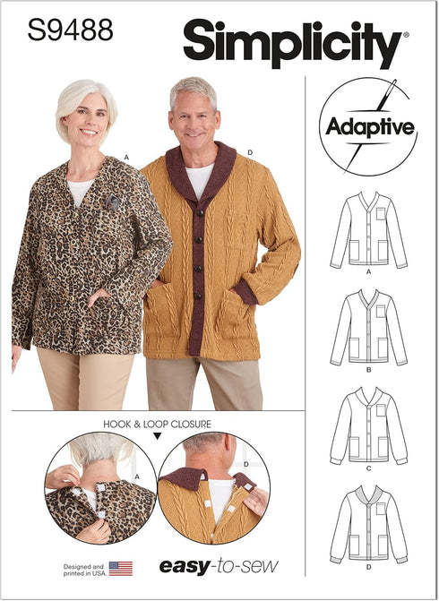 Simplicity Unisex Adaptive Cardigan Sewing Pattern Kit, Code S9488, Sizes XS-S-M-L-XL, Multicolor...