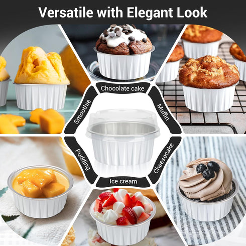 EUSOAR Dessert Cups with Lids, 25pcs 5oz Disposable Ramekins Baking Cups, Cupcake Liners Aluminum Foil Mini Cheesecake Creme Brulee Ramekins Conta...