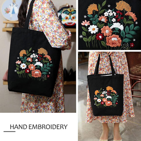 MAMUNU Canvas Tote Bag Embroidery Kit with Pattern for Beginners, Arts and DIY Crafts Kits for Adults, Include Instructions Embroidery Bag, Embroi...