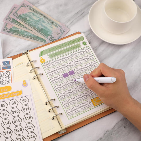 18pcs Saving Money Challenge Tracker Sheets, 100 Day Envelopes Challenge Binder Inserts Cash Stuffing Trackers Long-Term Budget Binder Refills Inc...