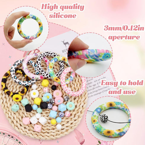 ZOCONE Silicone Beadable O Rings 65mm Silicone Bead Ring Round Silicone Bead Loop with Silicone Focal Bead for DIY Necklace Keychain Car Charm Jew...