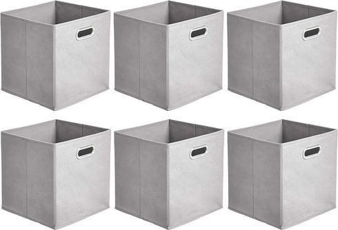 Amazon Basics Collapsible Fabric Storage Cubes with Oval Grommets - 6-Pack, Light Grey, 10.5 x 10.5 x 11 inches...