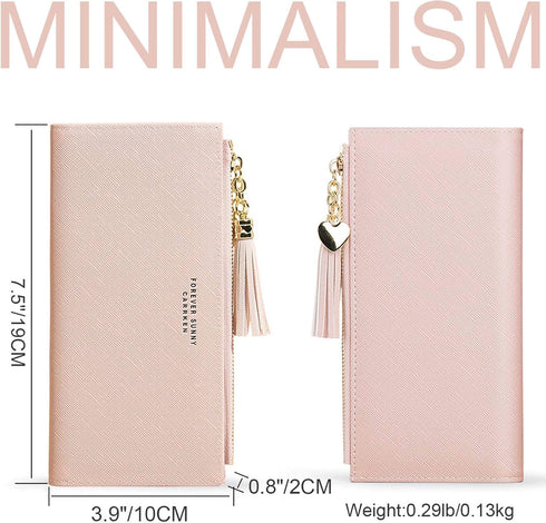 SUMGOGO Slim Wallet for Women Long Tassel Zipper Clutch Purse Handbag Card Case Wallet (Pink)...