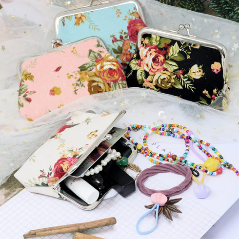 Honbay 4PCS Canvas Floral Rose Flower Coin Purse Kiss Lock Change Purse Vintage Trinkets Pouch Small Women Wallet Clutch Purse...