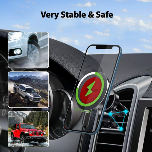 Magnetic Wireless Car Charger for iPhone 14-15W Fast Charging Car Phone Holder Mount Compatible with iPhone 15/14/13/12 Pro Max Mini, Wireless Car...