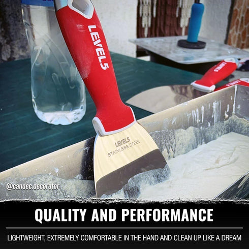 3" Soft-Grip Stainless Steel Drywall Joint Knife - LEVEL5 | Pro-Grade | Comfortable Finishing Hand Tool | Metal Hammer End | Sheetrock Gyprock Pla...