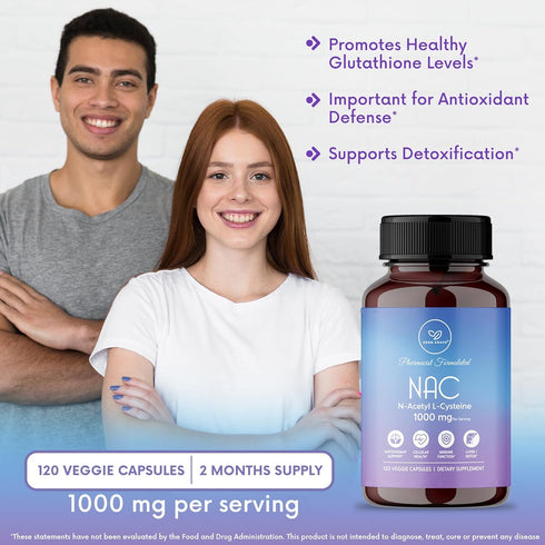 NAC Supplement N-Acetyl Cysteine 1000 mg, Amino Acid, Natural Antioxidant, Support for Liver, Lung, Immune System, Fertility | 120 N-Acetyl-L-Cyst...