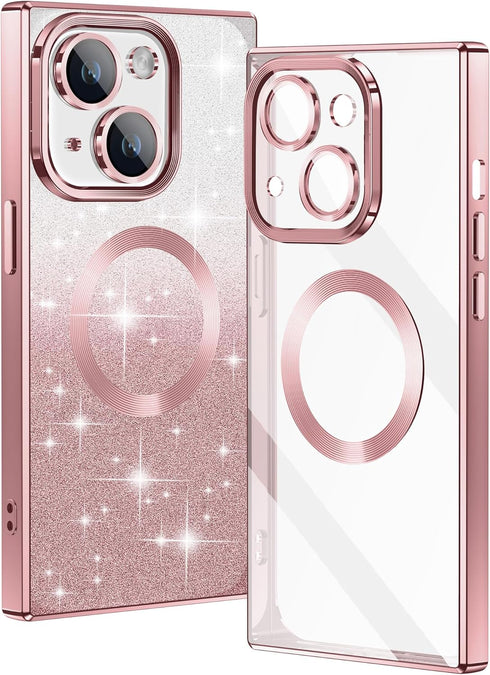 Jmltech for iPhone 14 Plus Case Magnetic Clear Square Edge Cute Transparent Silicone Soft TPU Luxury Plating Bumper Phone Case with MAGSAFE Chargi...
