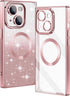Jmltech for iPhone 14 Plus Case Magnetic Clear Square Edge Cute Transparent Silicone Soft TPU Luxury Plating Bumper Phone Case with MAGSAFE Chargi...