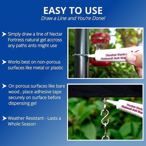 Nectar Fortress™ Natural Ant Repellent; Multi-Purpose Clear Gel Ant Guard for Hummingbird Feeders (Twin)...